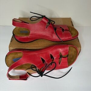 Wolky Red Leather Lace-Up Slingback Comfort Sandals EU 41 (US 10/10.5)